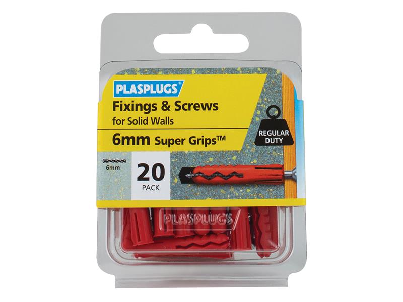 Plasplugs SWRS20 Solid Wall Super Grips� Fixings Red & Screws Pack of 20
