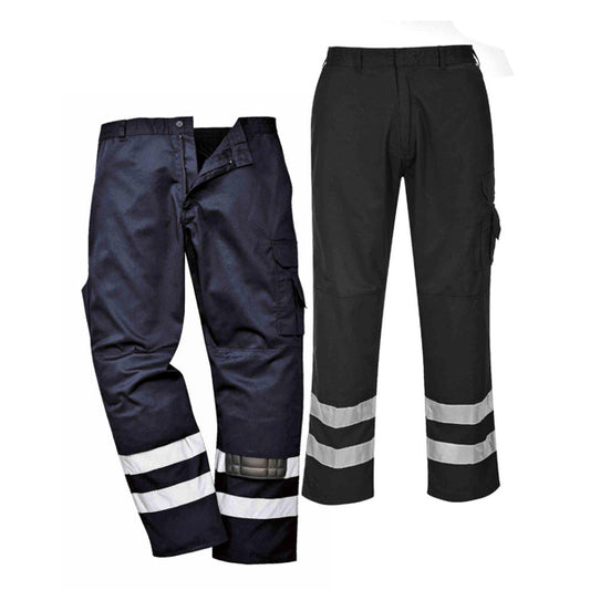 Portwest S917 - Black & Navy Iona Safety Combat Work Trousers HI-Vis