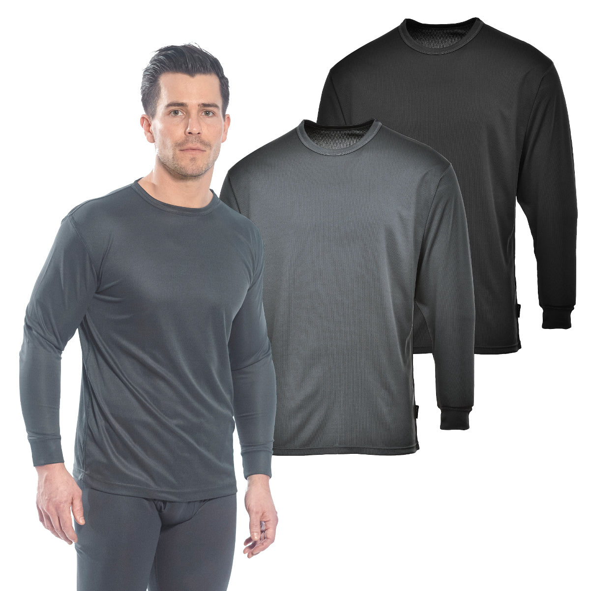 Portwest B133 - Thermal Baselayer Top Workwear - Black Charcoal