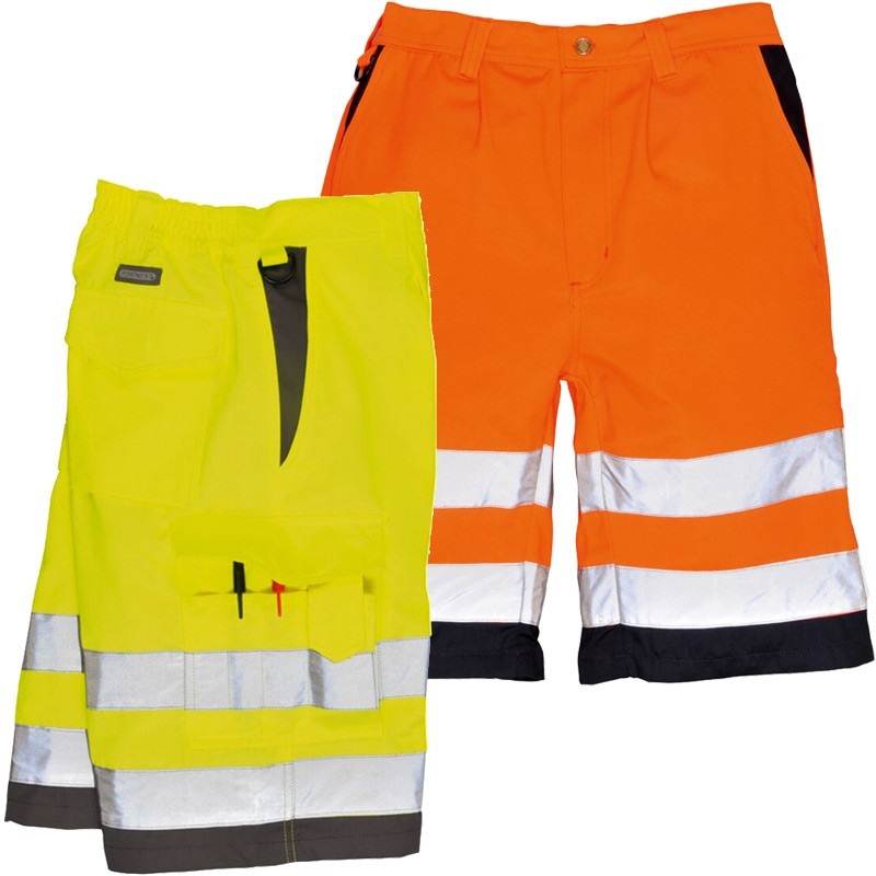 Portwest E043 - Hi-Vis Poly-cotton Shorts - Orange Yellow Navy Grey