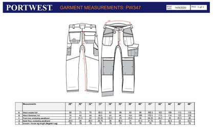 Portwest PW347 - Black Sz W28 PW3 Cotton Work Holster Trouser cargo combat