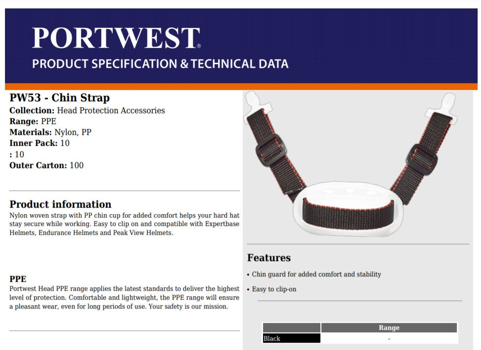 Portwest PW53 - Black   Chin Strap For Hardhats