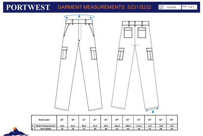 Portwest - Black Sz 44 Regular Stretch Slim Combat Work Trouser