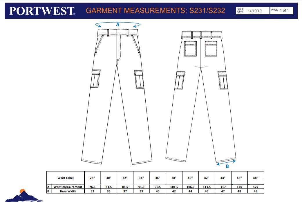 Portwest - Black Sz 42 Regular Stretch Slim Combat Work Trouser