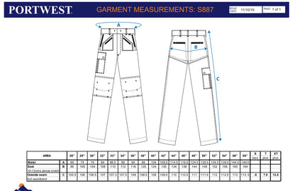 Portwest S887- Black Sz 33 Regular Action Work Trousers Safety