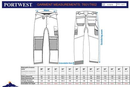 Portwest T601 - Black  42 Regular PW3 Work Trousers Combat Cargo Pants
