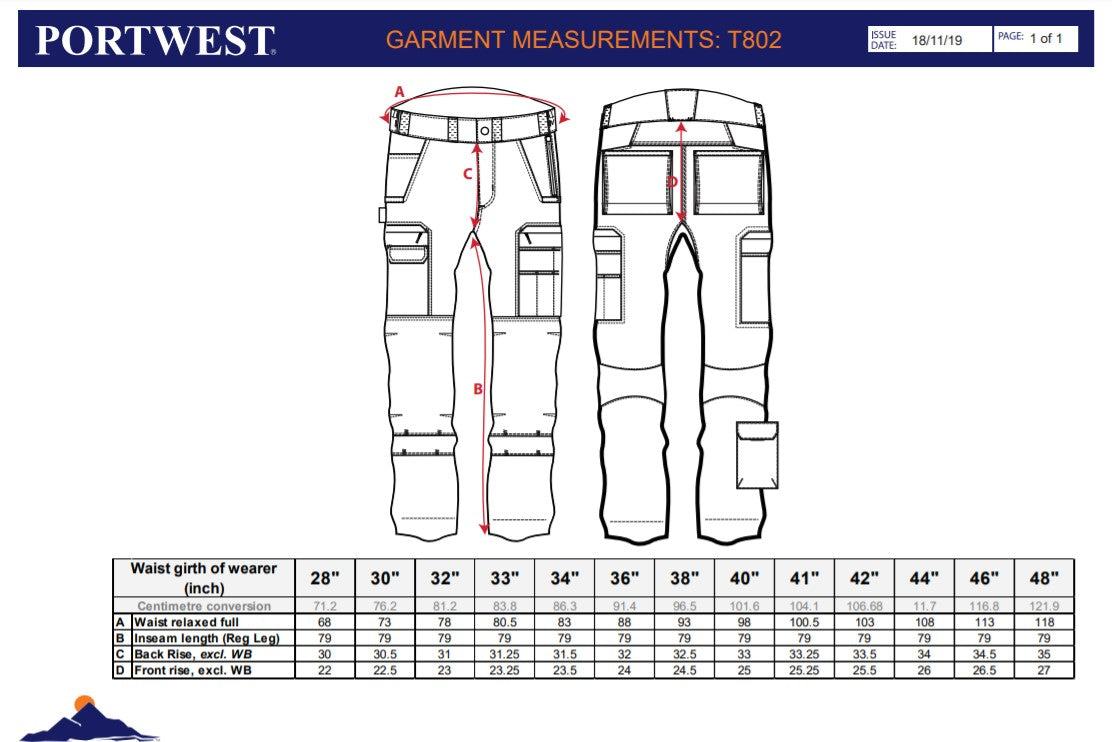 Portwest T802 - Black  30 KX3 Ripstop Work Trouser Cargo Pants