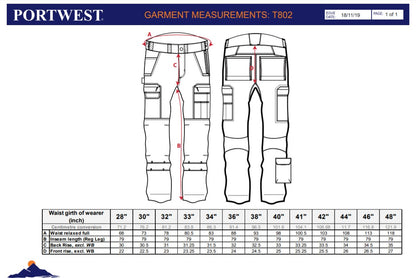 Portwest T802 - Black  30 KX3 Ripstop Work Trouser Cargo Pants