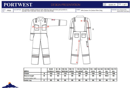 Portwest FR50 All Sizes Flame Resistant Anti-Static Overall