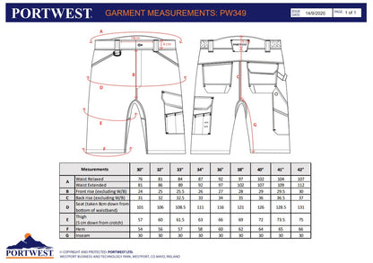Portwest PW349 - Black Sz 34 PW3 Work Shorts Cargo Combat