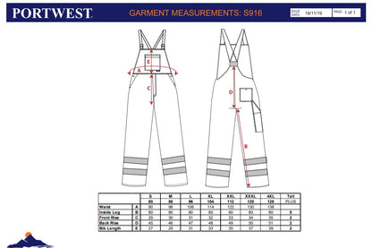 Portwest S916 - Navy  XL Iona Bib and Brace Dungarees overalls