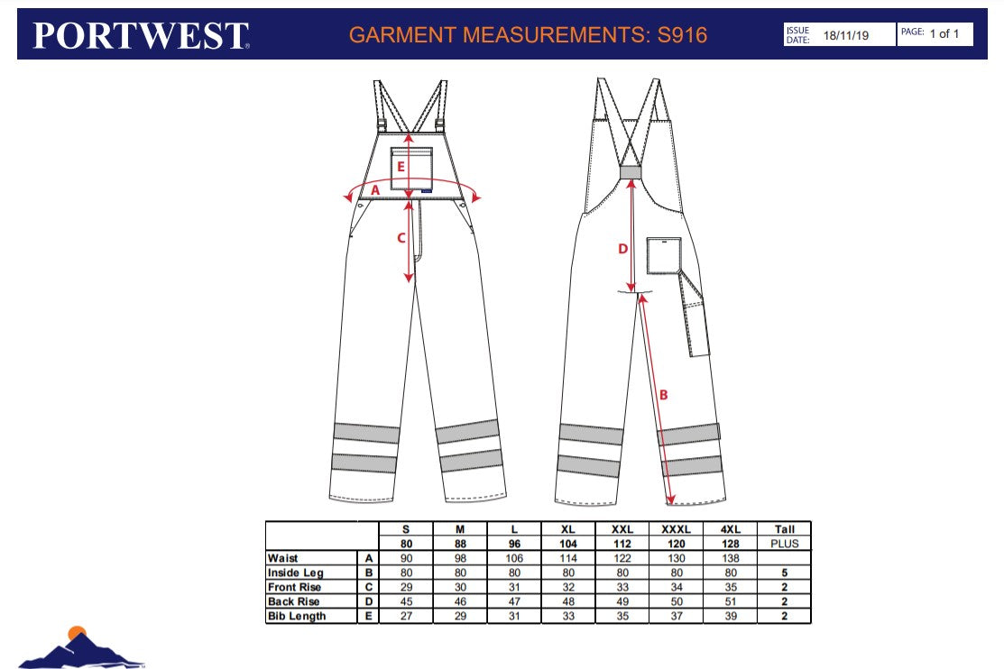 Portwest S916 - Navy  XXL Iona Bib and Brace Dungarees overalls