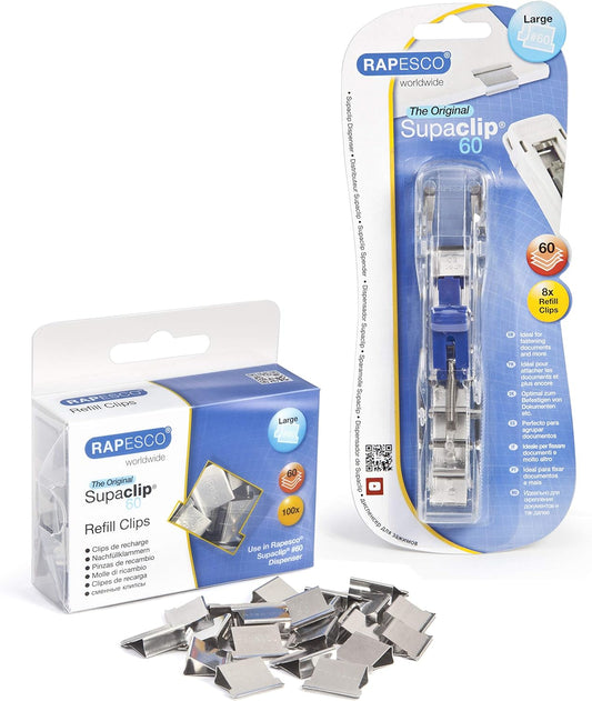 Rapesco 1300A Supaclip 60 Kit, Dispenser and 100 Stainless Steel Refill Clips