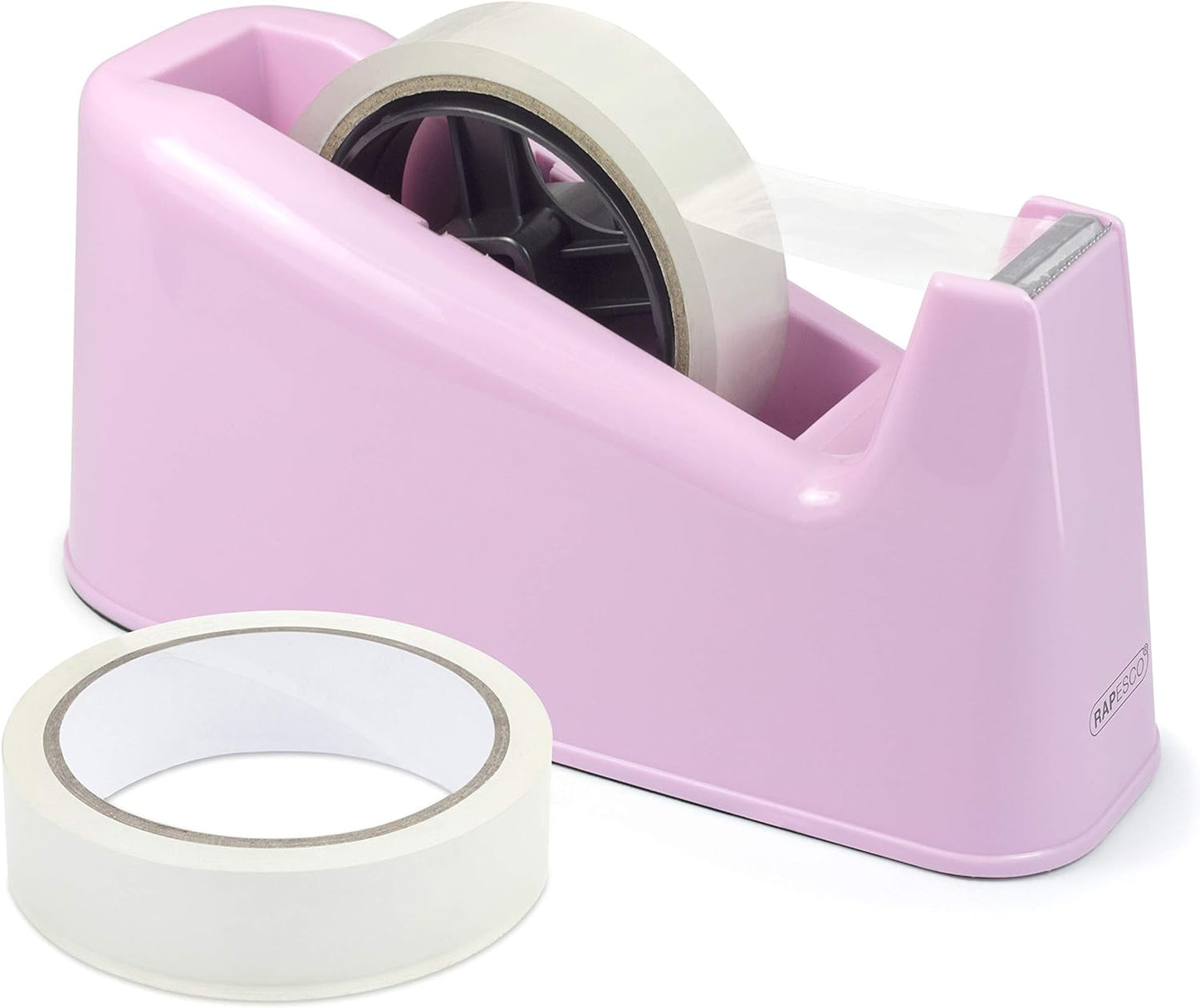 Rapesco 1487 500 Heavy Duty Tape Dispenser with 2 Tape Rolls, Candy Pink
