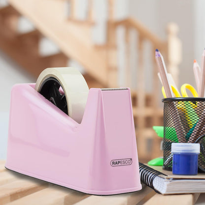 Rapesco 1487 500 Heavy Duty Tape Dispenser with 2 Tape Rolls, Candy Pink