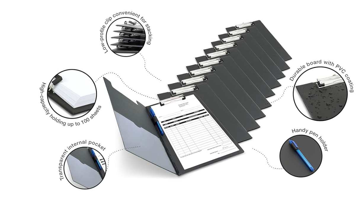 Rapesco 1520A Business Pack: 10 Fold Over Clipboards, A4+, Black