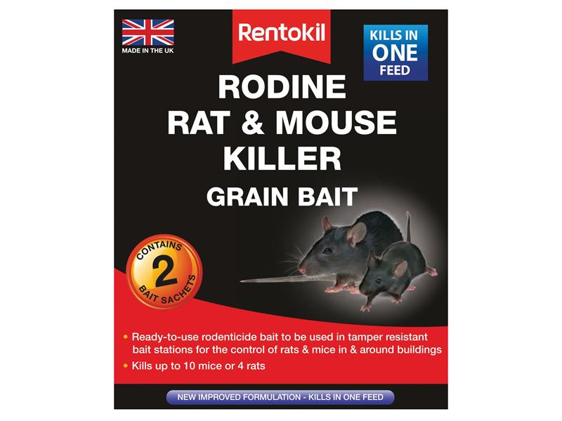 Rentokil PSMR11 Rodine Rat & Mouse Killer Grain Bait (Sachets 2)