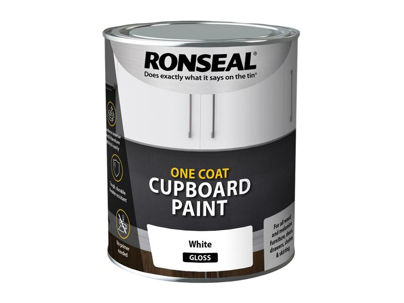 Ronseal 37498 One Coat Cupboard Paint White Gloss 750ml