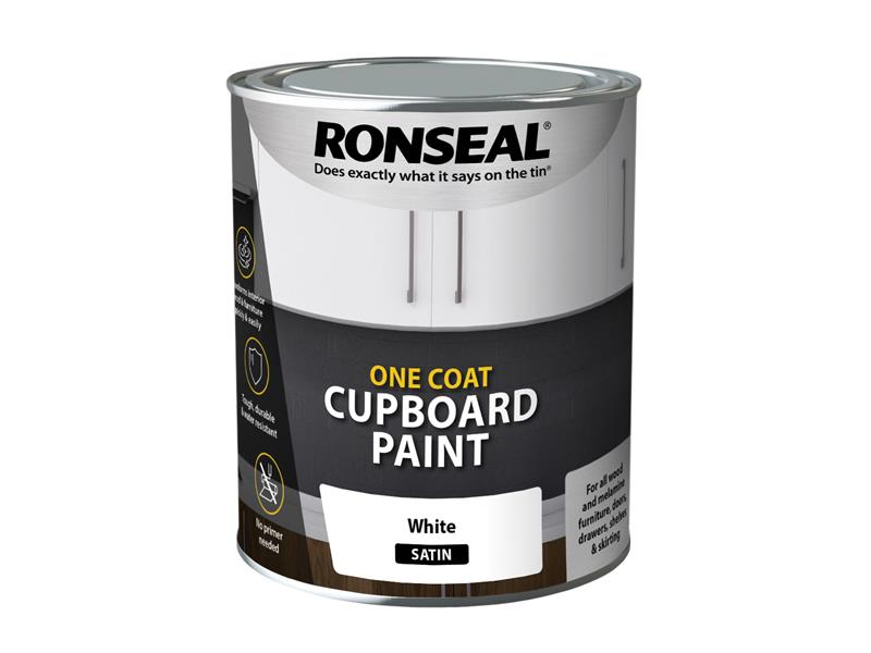 Ronseal 37489 One Coat Cupboard Paint White Satin 750ml