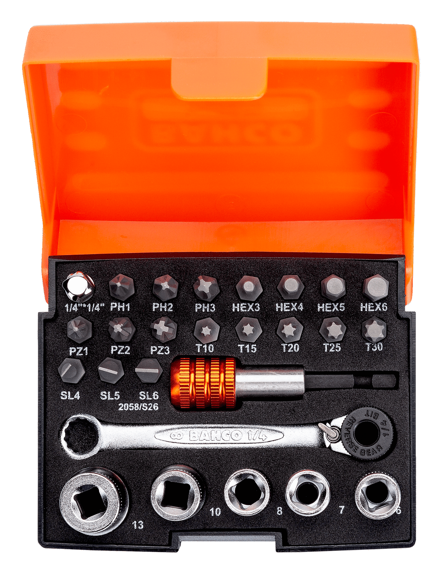 Bahco 2058/S26 26 Piece 1/4_ Drive Ratchet Mini Socket & Screwdriver Bit Set