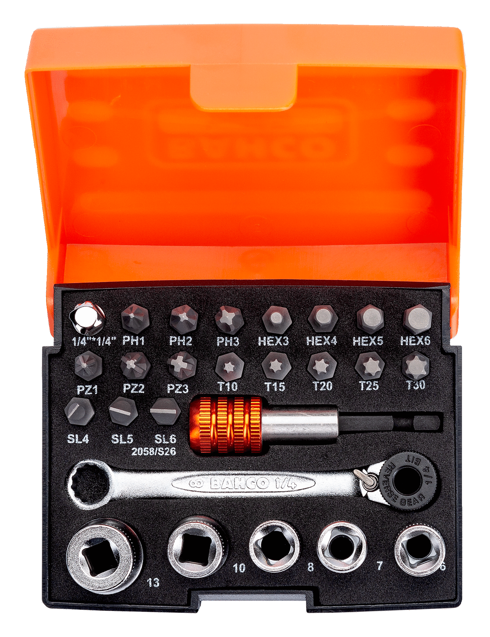 Bahco 2058/S26 26 Piece 1/4_ Drive Ratchet Mini Socket & Screwdriver Bit Set