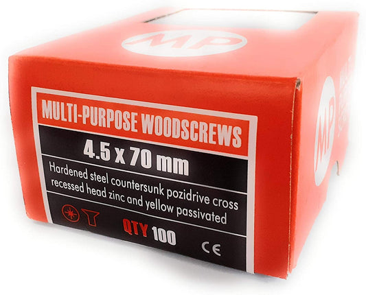 Samac Multi Purpose Woodscrews Zinc & Yellow Recessed Head 5.0mm x 80mm