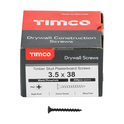 TIMCO Drywall Coarse Thread Bugle Head Black Screws - 3.5 x 38 Box OF 200 - 00038DRYCS