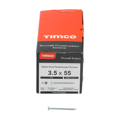 TIMCO Drywall Self-Drilling Bugle Head Silver Screws - 3.5 x 55 Box OF 500 - 00055PSDD