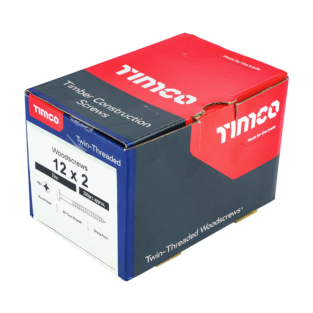 TIMCO Twin-Threaded Round Head Silver Woodscrews - 4 x 5/8 Box OF 200 - 00458CRWZ