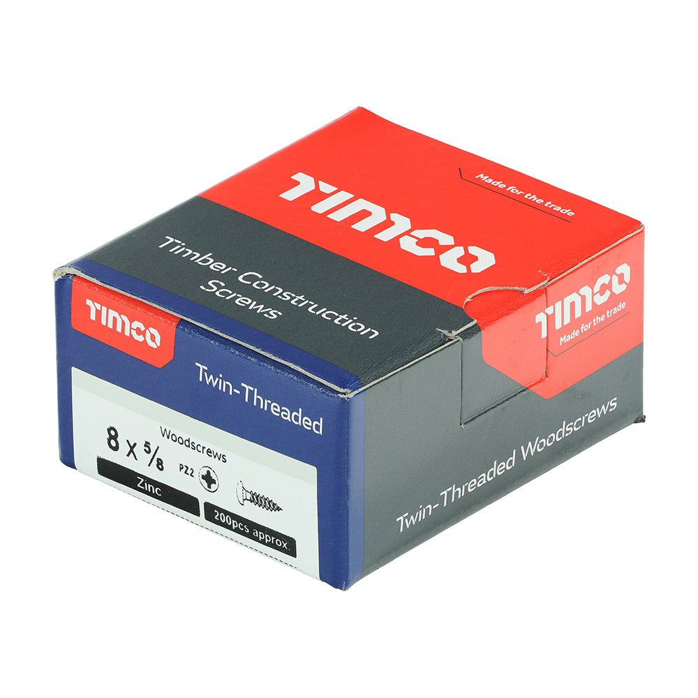 TIMCO Twin-Threaded Round Head Silver Woodscrews - 6 x 5/8 Box OF 200 - 00658CRWZ