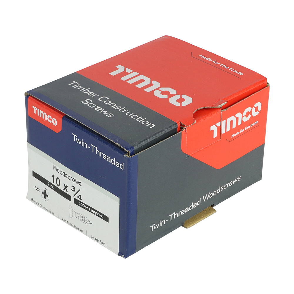 TIMCO Twin-Threaded Countersunk Silver Woodscrews - 10 x 3/4 Box OF 200 - 01034CWZ