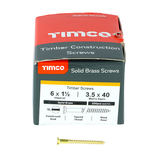 TIMCO Solid Brass Countersunk Woodscrews - 6 x 1 1/2 Box OF 200 - 06112CBS