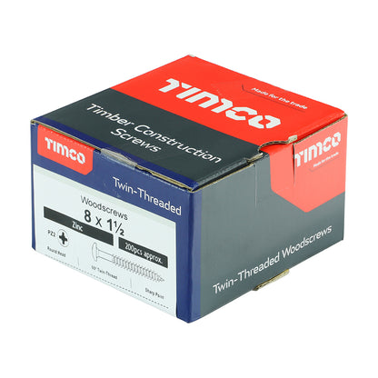 TIMCO Twin-Threaded Round Head Silver Woodscrews - 6 x 5/8 Box OF 200 - 00658CRWZ