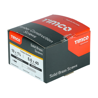 TIMCO Solid Brass Countersunk Woodscrews - 10 x 1 1/2 Box OF 200 - 10112CBS