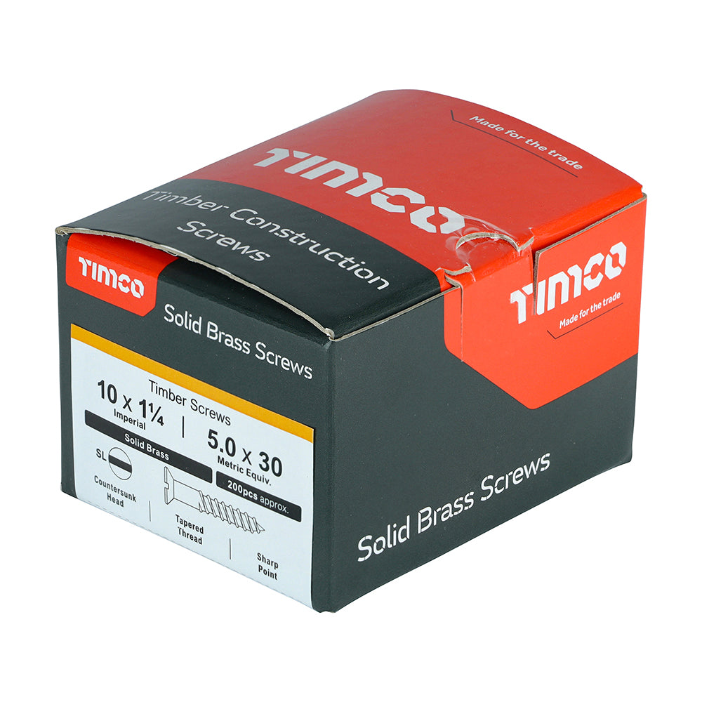 TIMCO Solid Brass Countersunk Woodscrews - 10 x 1 1/4 Box OF 200 - 10114CBS