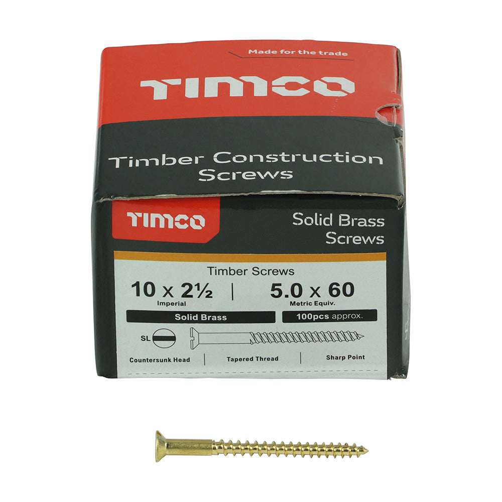 TIMCO Solid Brass Countersunk Woodscrews - 10 x 2 1/2 Box OF 100 - 10212CBS