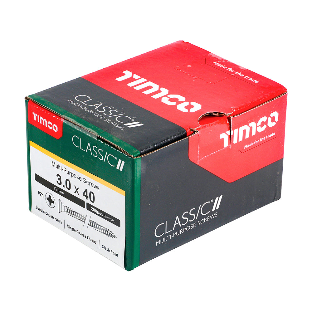 TIMCO Classic Multi-Purpose Countersunk Gold Woodscrews - 3.0 x 40 Box OF 200 - 30040CLAF