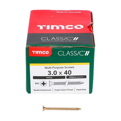 TIMCO Classic Multi-Purpose Countersunk Gold Woodscrews - 3.0 x 40 Box OF 200 - 30040CLAF