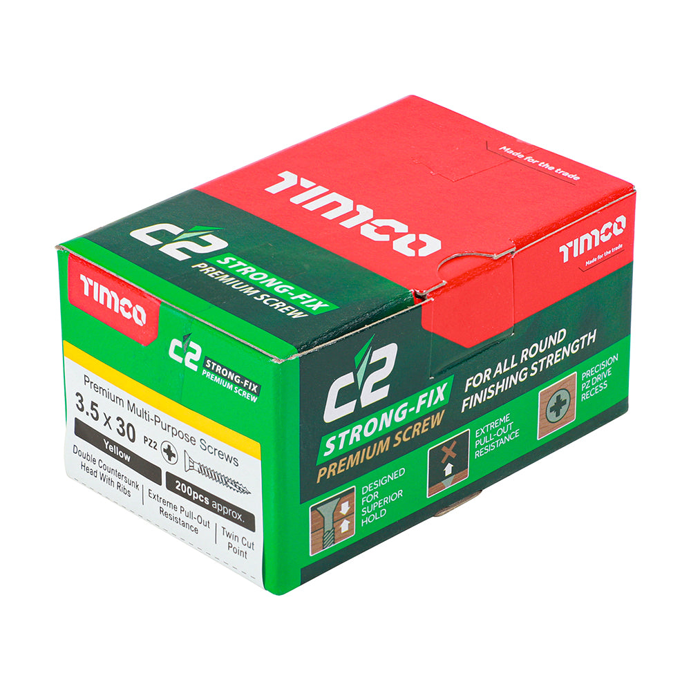 TIMCO C2 Strong-Fix Multi-Purpose Premium Countersunk Gold Woodscrews - 3.5 x 12 Box OF 200 - 35012C2