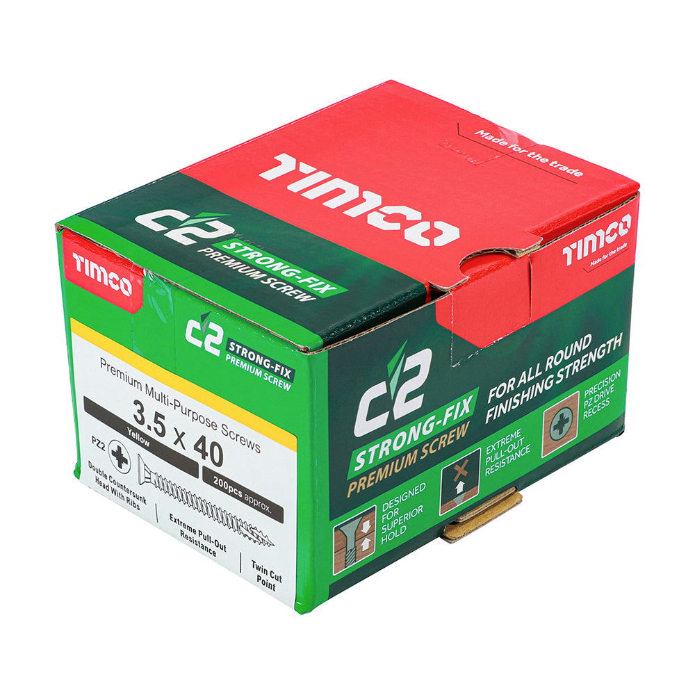 TIMCO C2 Strong-Fix Multi-Purpose Premium Countersunk Gold Woodscrews - 3.5 x 40 Box OF 200 - 35040C2