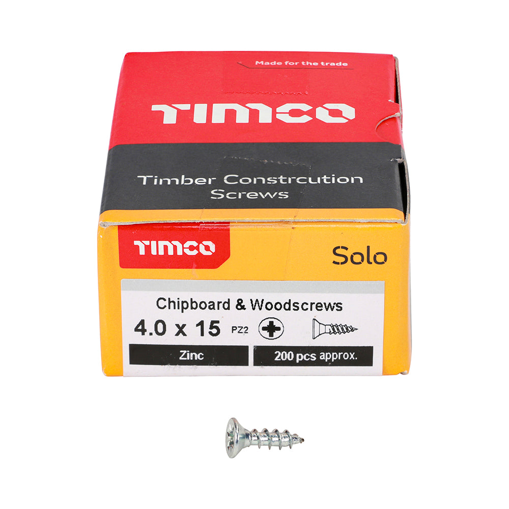 TIMCO Solo Countersunk Silver Woodscrews - 4.0 x 15 Box OF 200 - 40015SOLOZ