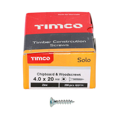 TIMCO Solo Countersunk Silver Woodscrews - 4.0 x 20 Box OF 200 - 40020SQSZ