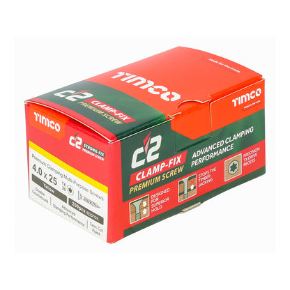TIMCO C2 Clamp-Fix Multi-Purpose Premium Countersunk Gold Woodscrews - 4.0 x 25 Box OF 200 - 40025C2C
