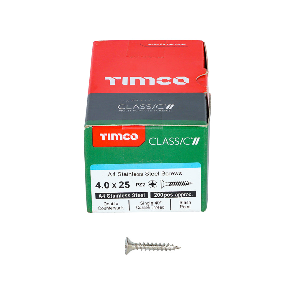 TIMCO Classic Multi-Purpose Countersunk A4 Stainless Steel Woodcrews - 3.0 x 16 Box OF 200 - 30016CLA4