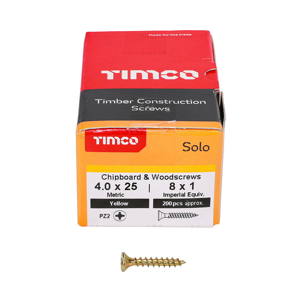 TIMCO Solo Countersunk Gold Woodscrews - 4.0 x 25 Box OF 200 - 40025SOLOC