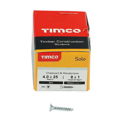 TIMCO Solo Countersunk Silver Woodscrews - 4.0 x 25 Box OF 200 - 40025SQSZ