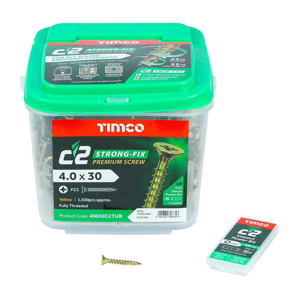TIMCO C2 Strong-Fix Multi-Purpose Premium Countersunk Gold Woodscrews - 3.5 x 12 Box OF 200 - 35012C2