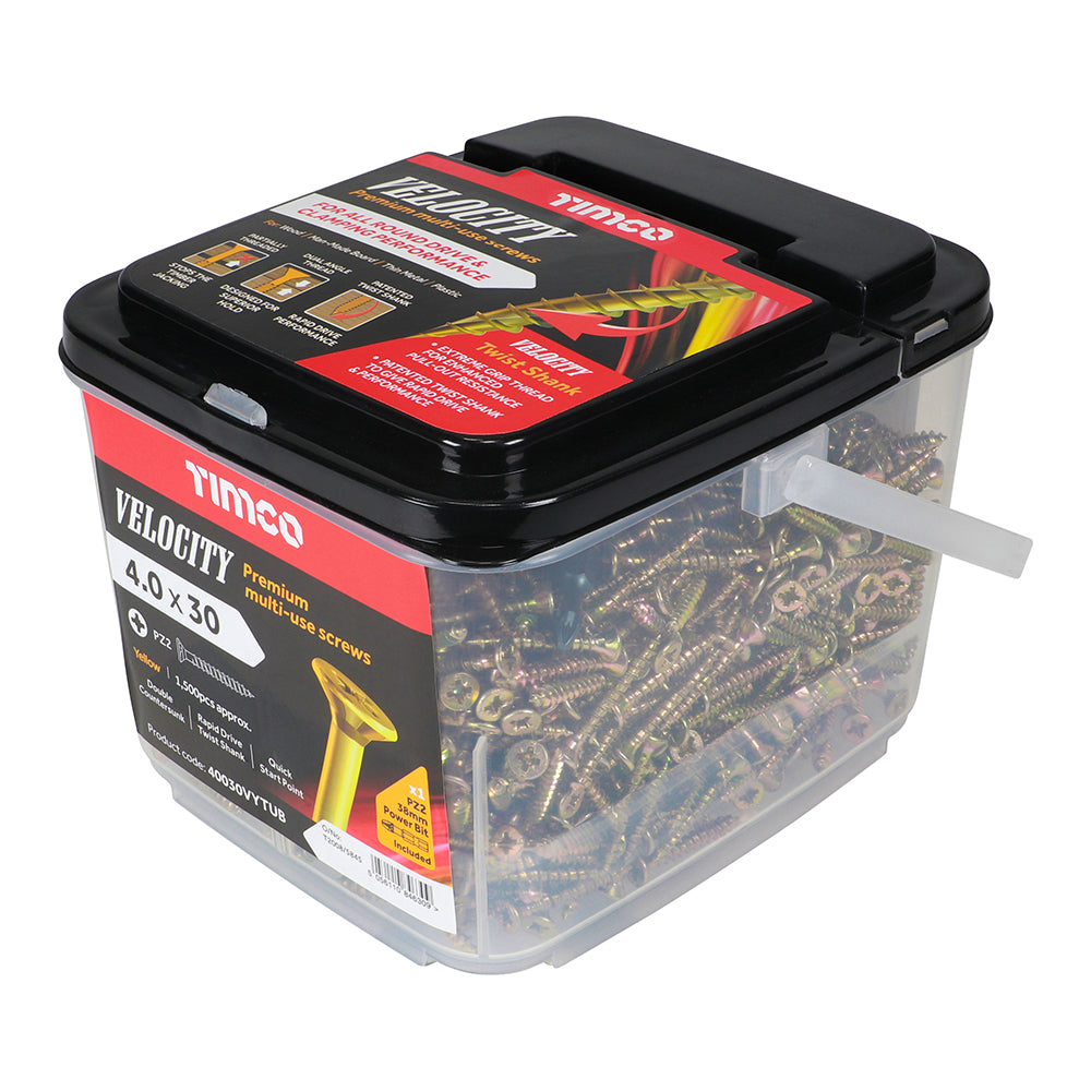 TIMCO Velocity Premium Multi-Use Countersunk Gold Woodscrews - 4.0 x 30 Tub OF 1500 - 40030VYTUB