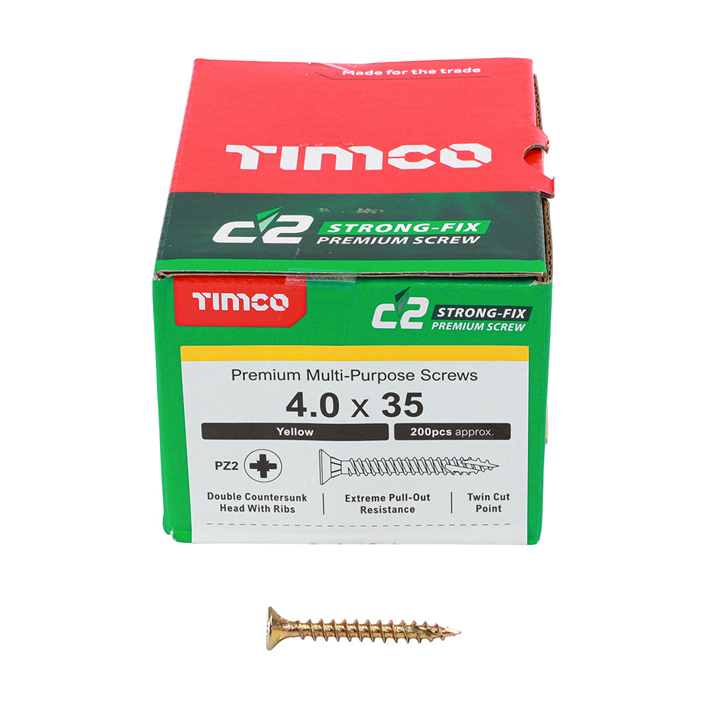 TIMCO C2 Strong-Fix Multi-Purpose Premium Countersunk Gold Woodscrews - 4.0 x 35 Box OF 200 - 40035C2