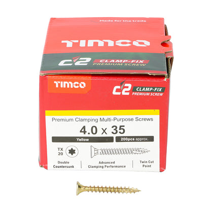 TIMCO C2 Clamp-Fix Multi-Purpose Premium Countersunk Gold Woodscrews - 4.0 x 25 Box OF 200 - 40025C2C